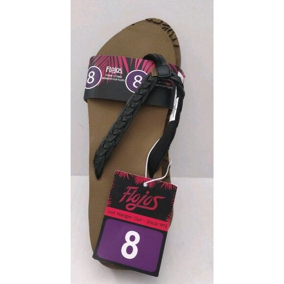 NEW ~Flojos Ladies Braided Flip Flops Sandals Thongs BLACK SIZE 8 - Picture 1 of 4